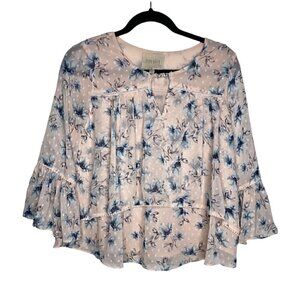 Moon River Blouse Size XS Lace Long Bell Sleeves Top Women's Floral Polka Dot